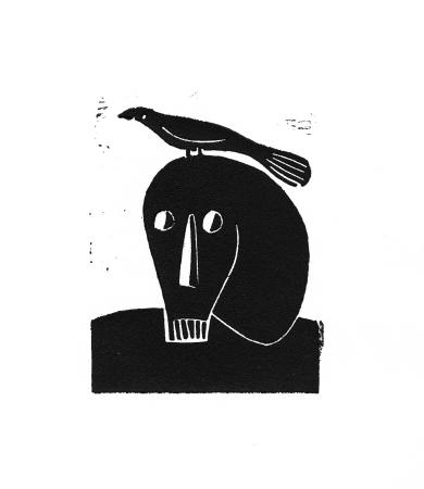 Antonio Santos. Linograbado de la serie La lluvia amarilla