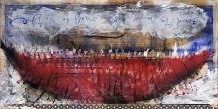 Maldito viaje, 2014. Mixta sobre tela. Colección Diputación de Huesca. Foto Javier Broto Hernando