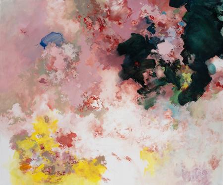 José Noguero. Bild rojo con mancha, 2025. Óleo sobre lino. 150 x 180 cm