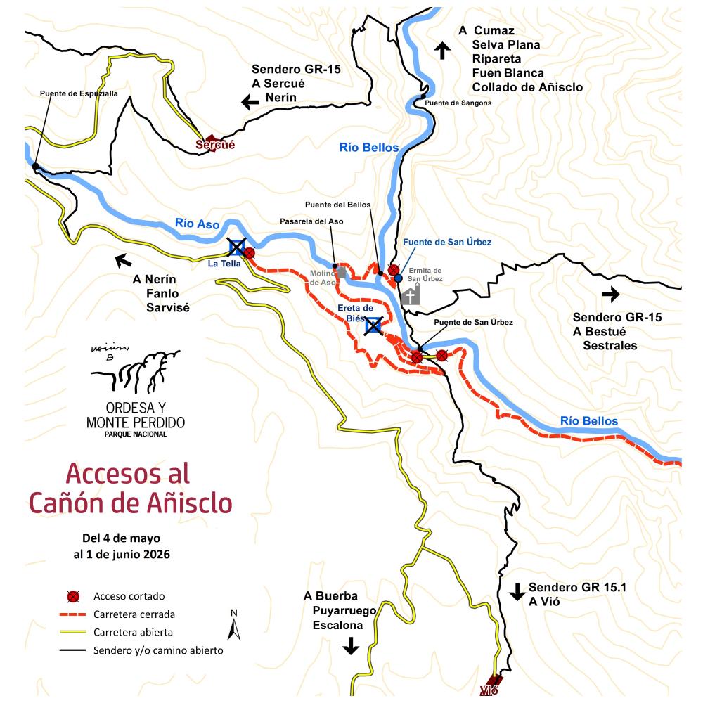 Imagen Sector Añisclo: Accesos cerrados por obras del 4 de mayo al 1 de junio de 2026